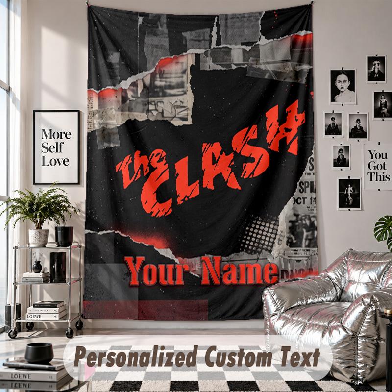 Wall Hanging Tapestry With Custom Name & Text, The Clash Decorative Tapestry For Bedroom