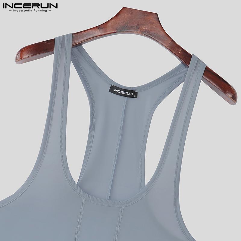INCERUN Men Sleeveless U Neck Fitted See Through Bodysuits One Piece Jumpsuits Underwear