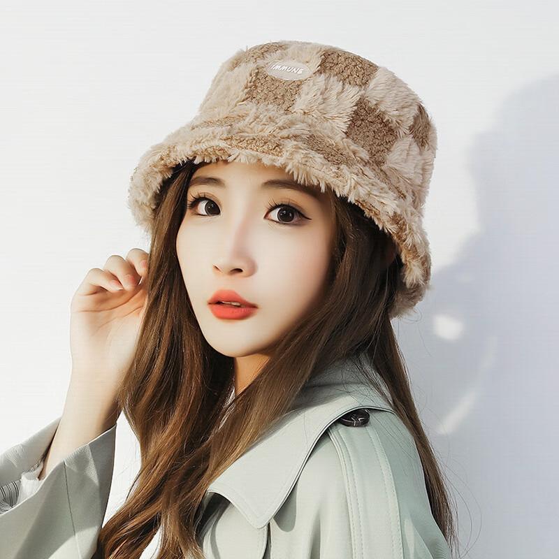 Женская плюшевая клетчатая панама-ведро ZHENYUEQI Adjustable