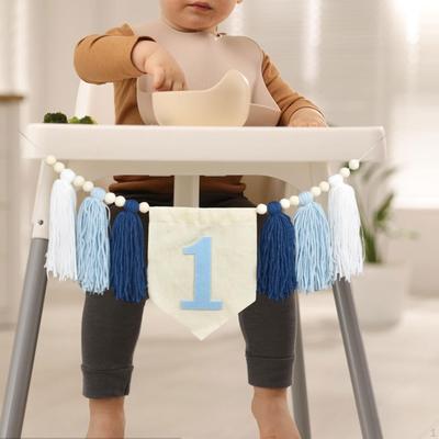 Girl's First Birthday Banner, Decorative Chair Garland with Tassels And Wooden Beads, Polyester