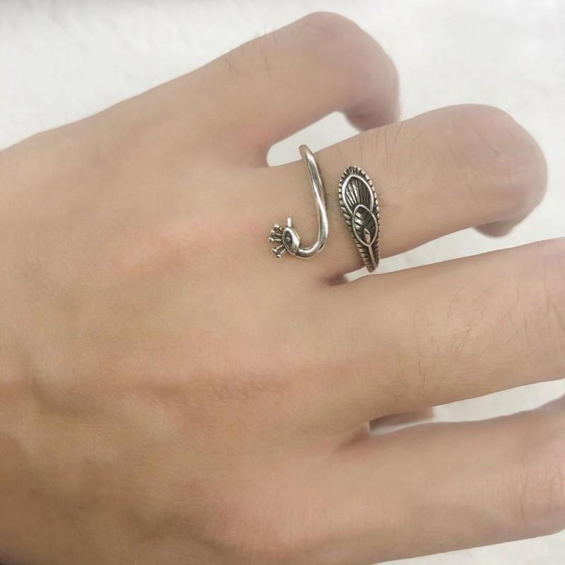 Adjustable Vintage Phoenix Ring Women Men Oxidized Plated Geometric Statement Jewelry