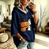 Women's Halloween Digital Print Hoodie Loose Fit Three-Quarter Sleeve Drop Shoulder Sweatshirt
