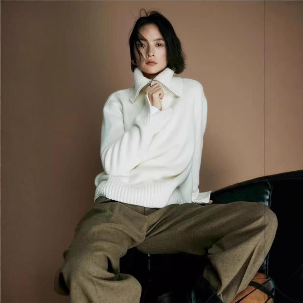 2025 Women's Plus Size 100% Wool Wheat Ear Pattern Knit Sweater - Stylish Autumn/Winter Base Layer