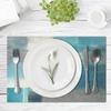 Farmhouse Placemats Set of 4, 12x18 Inch Modern Teal and Grey Abstract Art Painting Table Mats for Outdoor Home Party Kitchen Dining Decoration