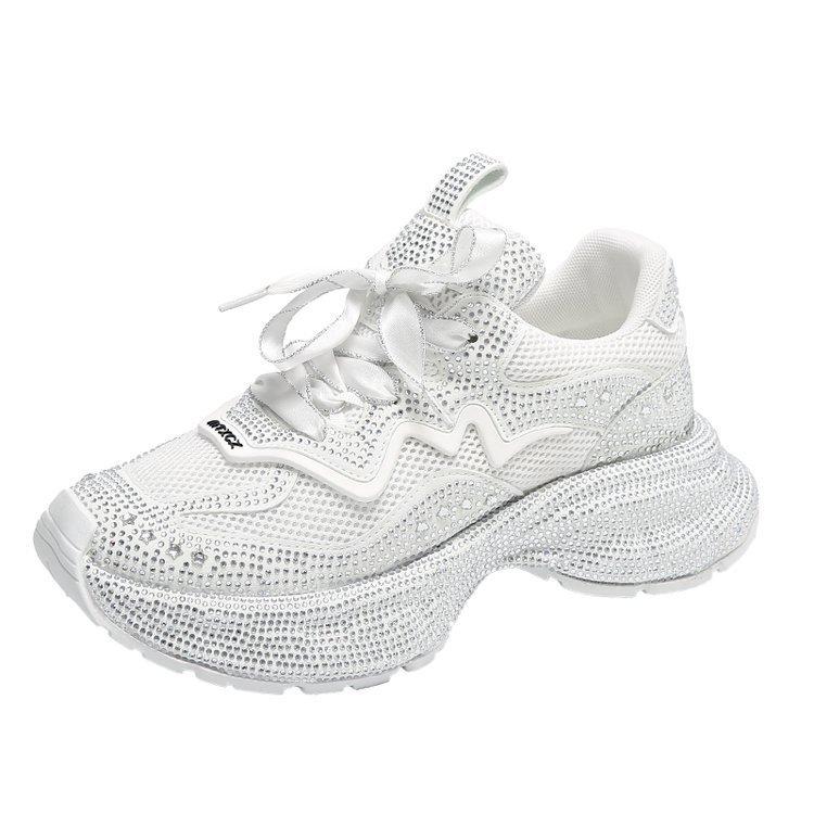 Gypsy rhinestone thick-soled dad shoes for women's autumn new mesh breathable heightening sneakers for women