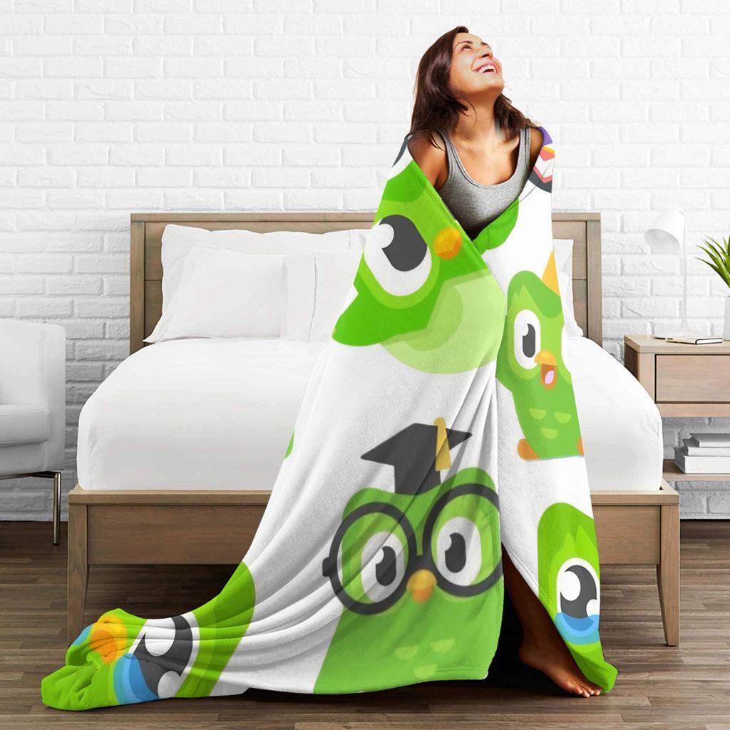 Duolingos Eule Duo Warme Weiche Decke Camping Plüsch Überwurfdecke Neuheit Sofa Stuhl Flanell Tagesdecke Schlafsofa Abdeckung