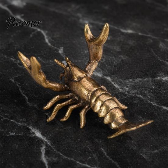 Unique Desktop Decoration Brass Lobster Figurine, Multifunctional Ornament for Tea Pet Lid Rest Brush Desk Organizer Pens And Brushes Holder