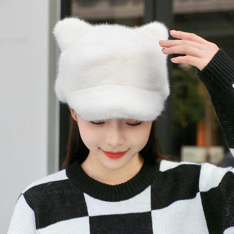 2023 Korean Style Waterproof Mink Bear Hat with Cat Ears - Warm Spring/Autumn Fashion for Women