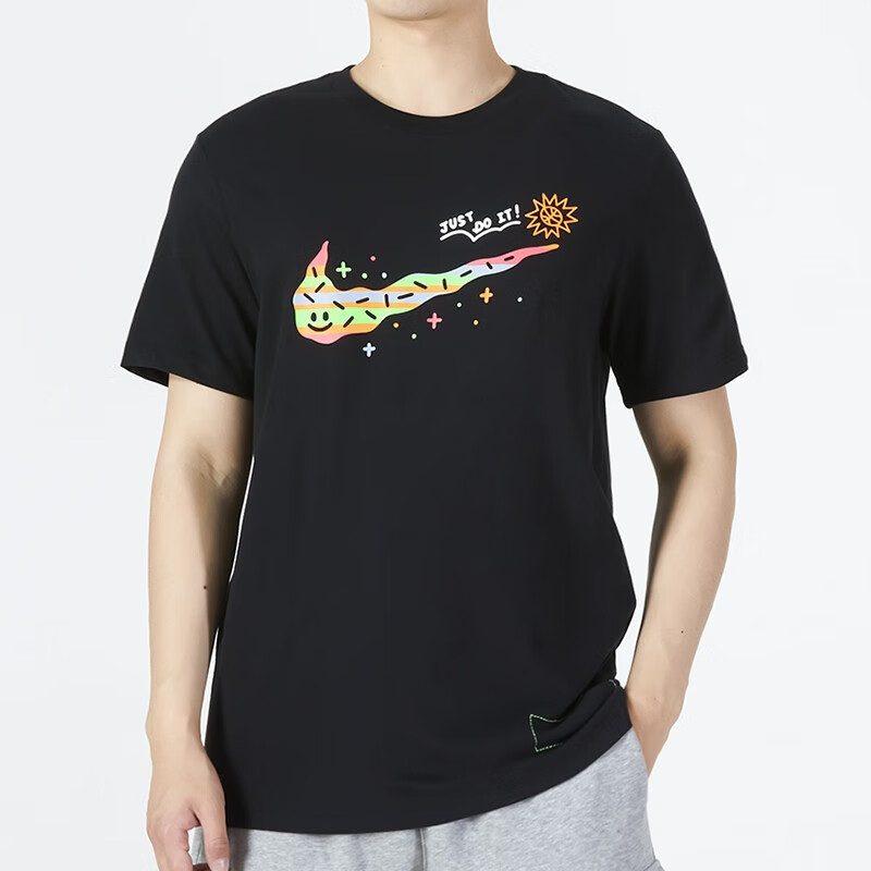 Nike T Shirts Men's Black Crew Neck Moderate Straight Fit DV3188-010