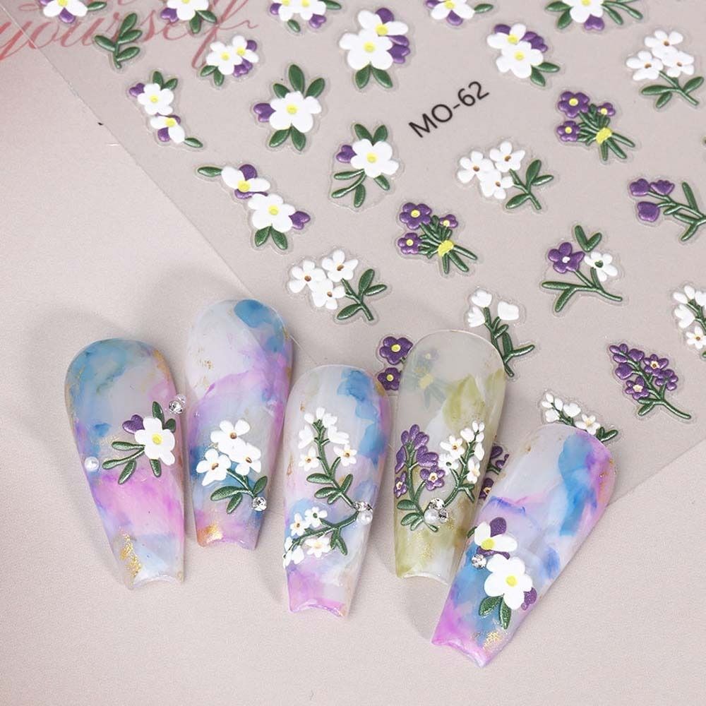 

Daisy Stickers Nail Decals Purple Nail Decoration Relief Nail Stickers Nail Salon