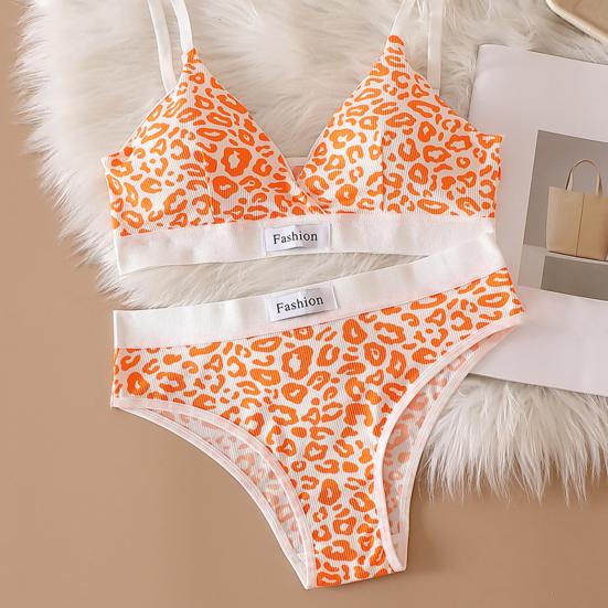 2 Teile/satz Damen Unterwäsche Set Farblich Passenden Leopardenmuster Verstellbaren Riemen Nahtlose Drahtlose 3/4 Tasse Weiche Elastische Antiseptische Höschen BH Set