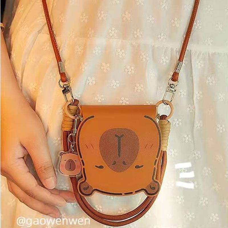 

Милый чехол-книжка для OPPO Find N3 Flip /OPPO Find N2 Flip, чехол для мобильного телефона из коричневой кожи капибары, кавайный с ремешком через плечо For OPPO Find N2 Flip