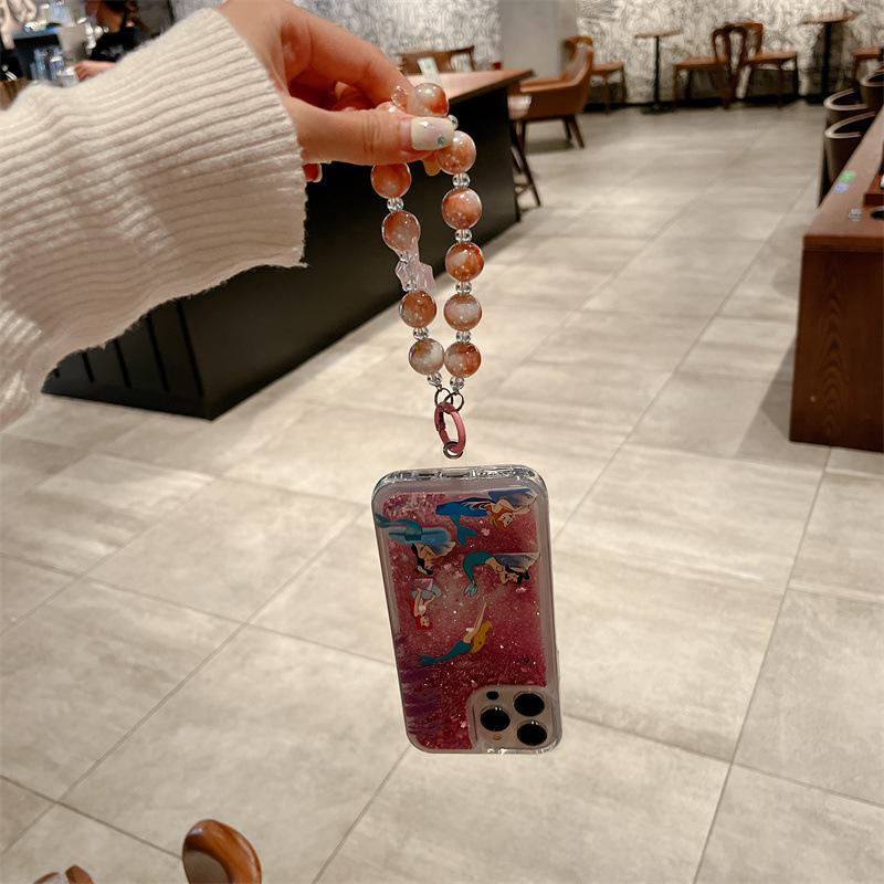 Mermaid Beads Pendant Silicone Case for Samsung S23pro and S22 Mobile Phones - A13 Female Quicksand Design, Tide 21 Anti-Fall Protection