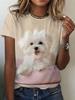 Cute Puppy Pattern Fabric. Women's Casual and Comfortable Round-neck T-shirt. Fashionable Women's T-shirt. Perfect As a Gift