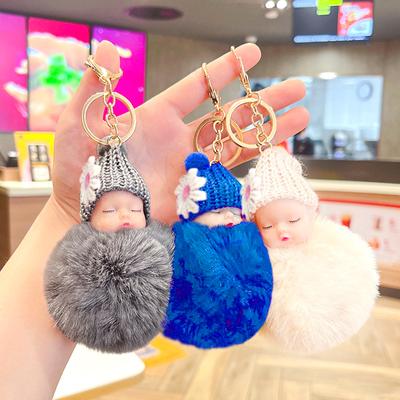 1PC Girl Doll Keyring Baby Women Plush Lovely Sleep Fluffy Cartoon Gift Bag