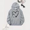 2025 Heart Print Hoodie: Autumn/Winter Casual Loose Fit Jacket with Ribbed Hem