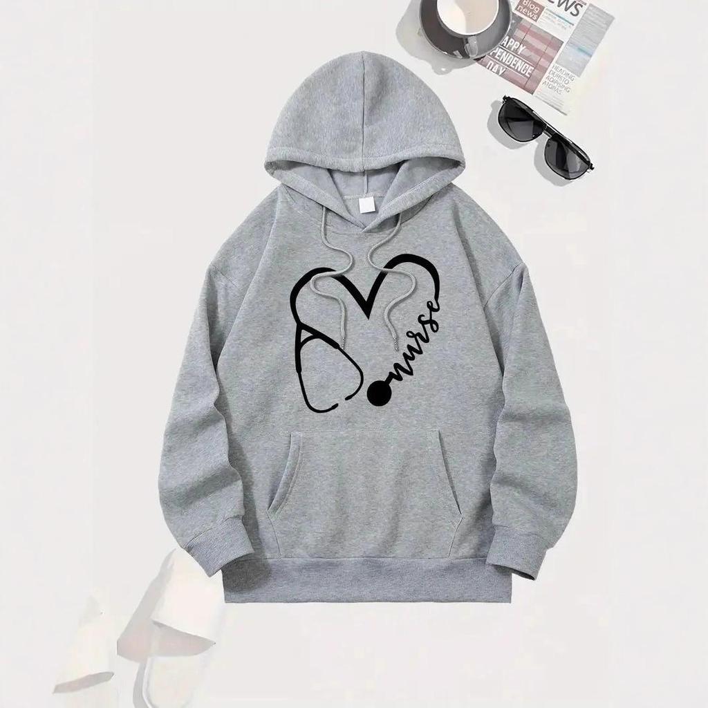 2025 Heart Print Hoodie: Autumn/Winter Casual Loose Fit Jacket with Ribbed Hem