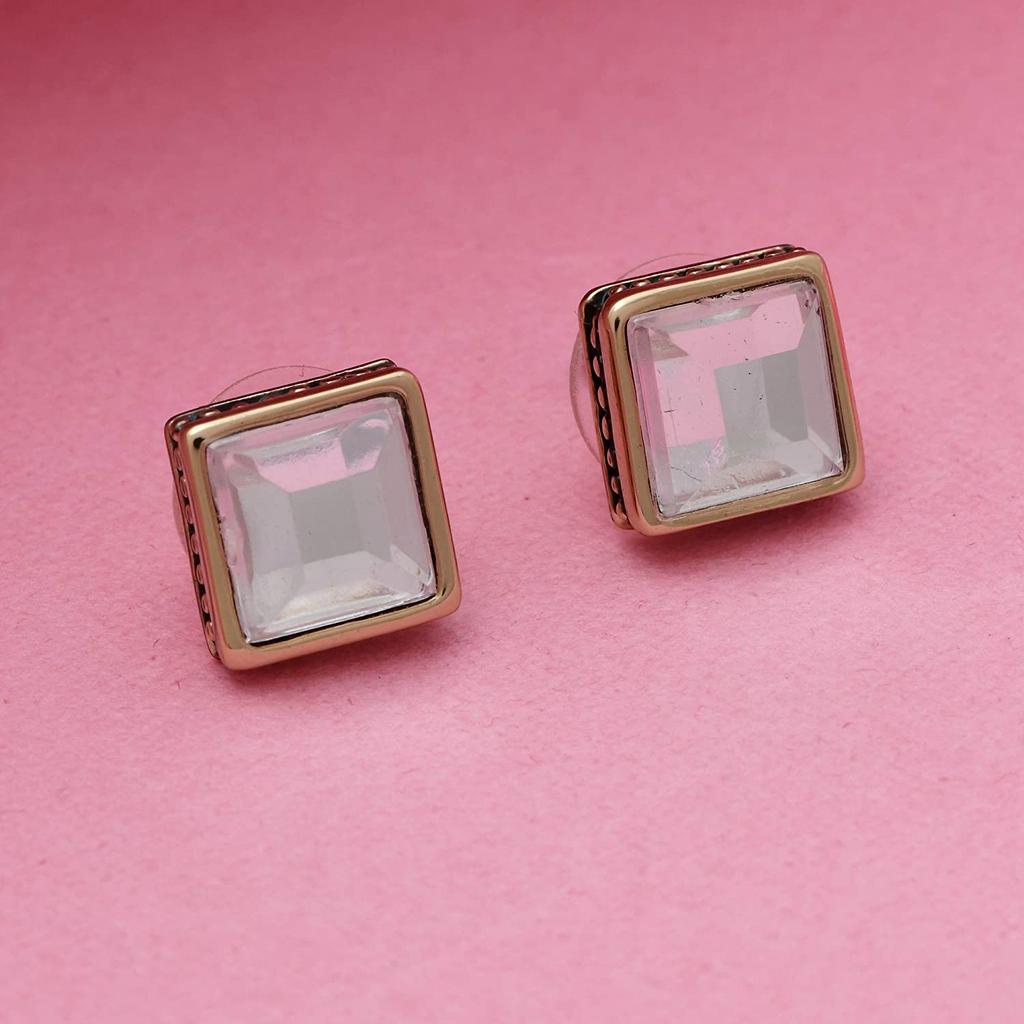 Estele Gold Plated Kundan Square Stud Earrings