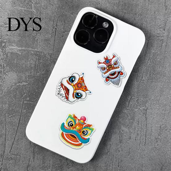 Chinese New Year Home Decor 50Pcs Lion Dance Stickers Traditional Culture Trend Waterproof PVC Sticker for Laptop Suitcase Skateboard