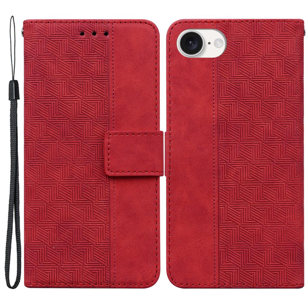 For iPhone 16e Leather Wallet Case Geometry Imprint Phone Cover