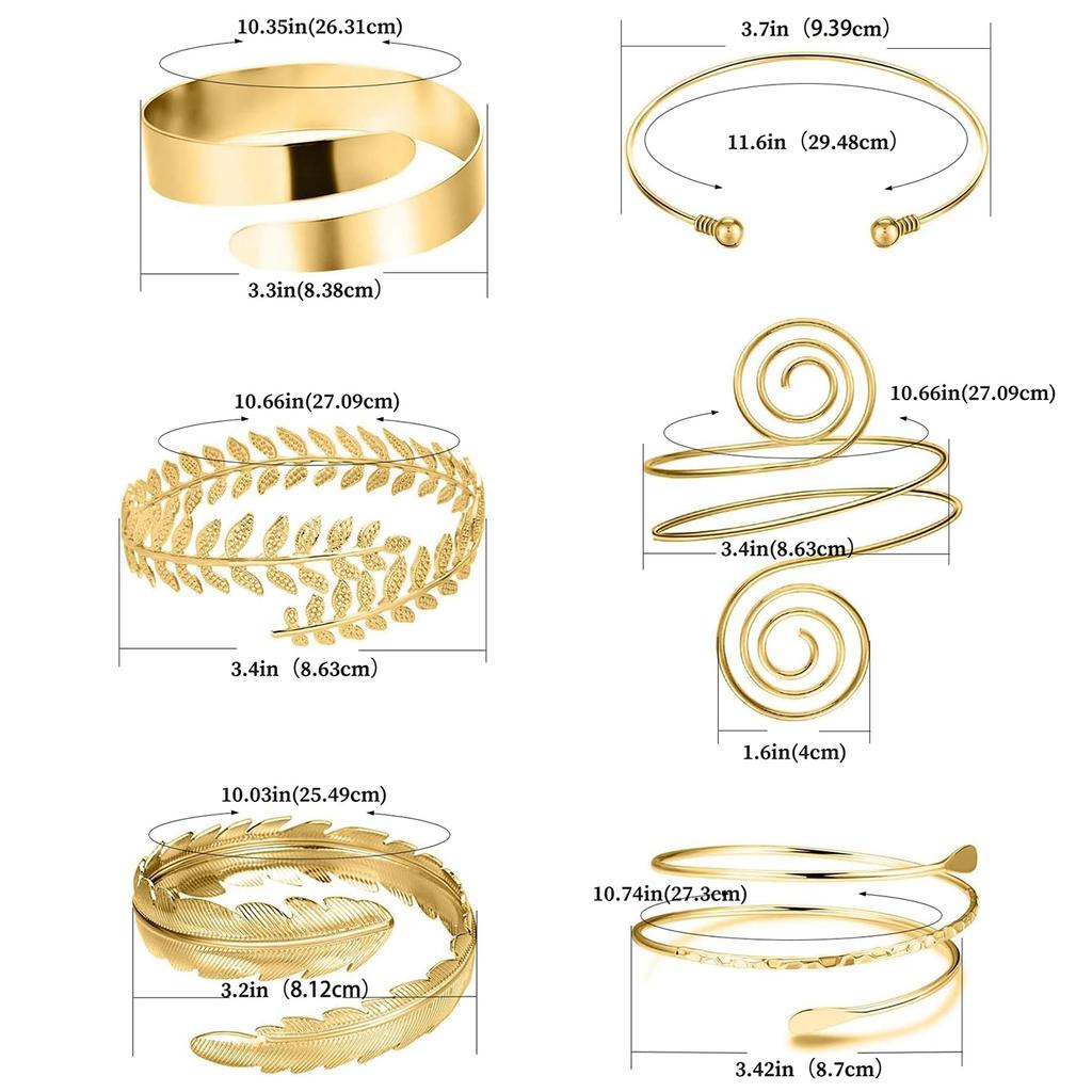 6 Pieces Upper Arm Bracelet for Women Silver Gold Color Bracelet Bangle Set Adjustable Armband