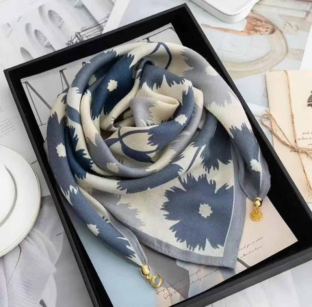Chic Autumn/Winter Silk Scarf with Magnetic Golden Ball Clasp – Korean Style Neck Warmer