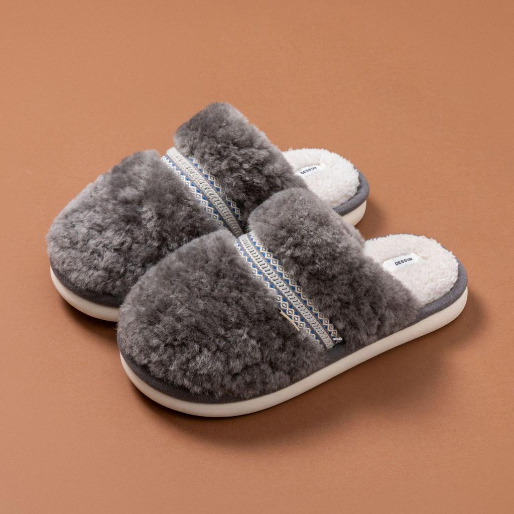 Di Sheng Winter Indoor Non-Slip Cotton Slippers for Couples - Plush, Warm, Fleece-Lined for Men and Women