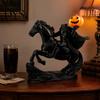 Gothic Home Decoration Headless Horseman Statue with Pumpkin, Horror Knight Holding Pumpkin Lantern Figurine Ornament, Halloween Horse Sculpture Decor