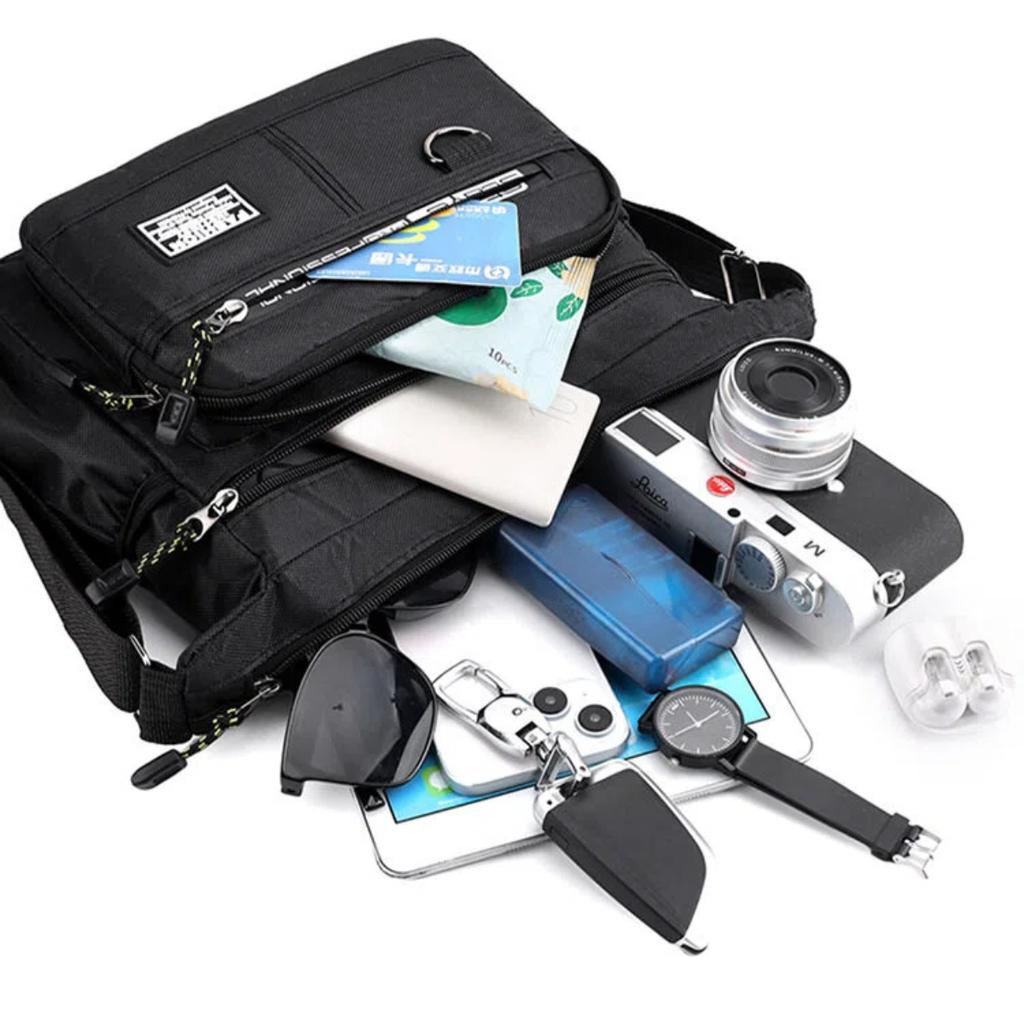 Men's cross-body bag with multi-layered pockets, adjustable shoulder strap, business single-shoulder bag