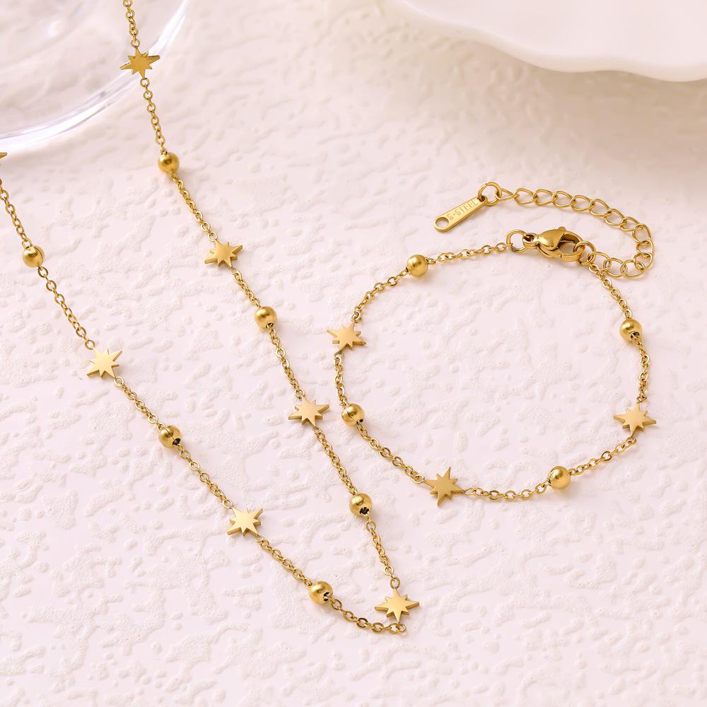 Ensemble de Bijoux Étoile à Huit Branches en Acier Titane - Collier et Bracelet Tendance pour Femmes