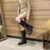 Leather Miu Home Thick-soled Heightening Buckle Boots Women's Autumn and Winter New Maillard Wind Tall Western Knight Boots