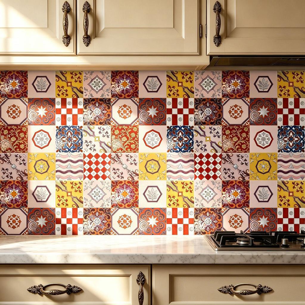 16 Stück Vintage Fliesenaufkleber Hitzebeständig Ölbeständig Spritzschutzplatte Abziehbar und Aufklebbar Mosaik Vinyltapete für Küchenherd Badezimmer Wanddekoration