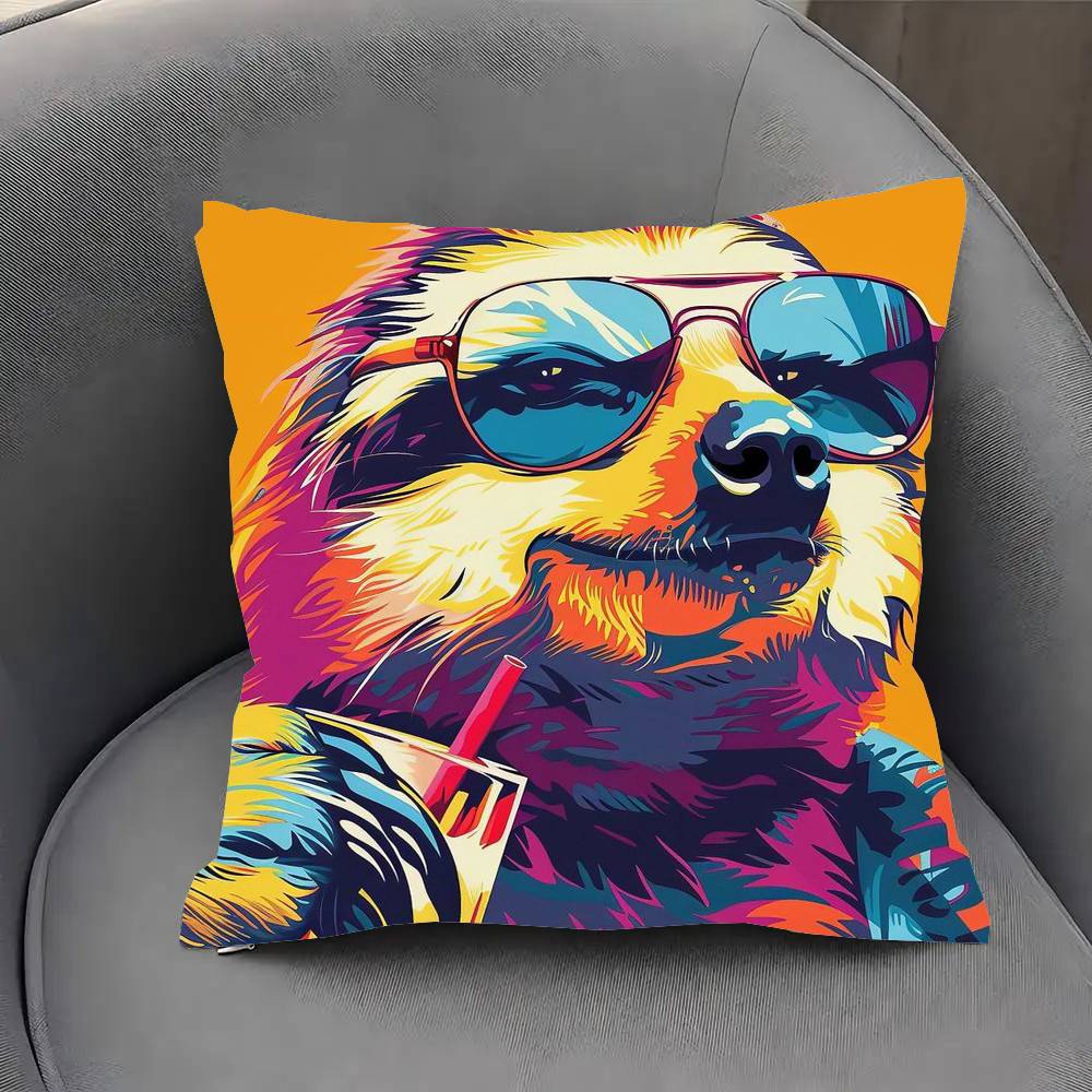Funny Sloth DJ Pillow Case Sofa Cushion Cover Room Home Decoration