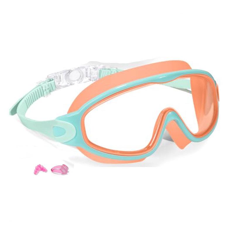 Large Frame Plated Waterproof Anti-Fog Swimming Goggles with One-Piece Earplugs for Men and Women