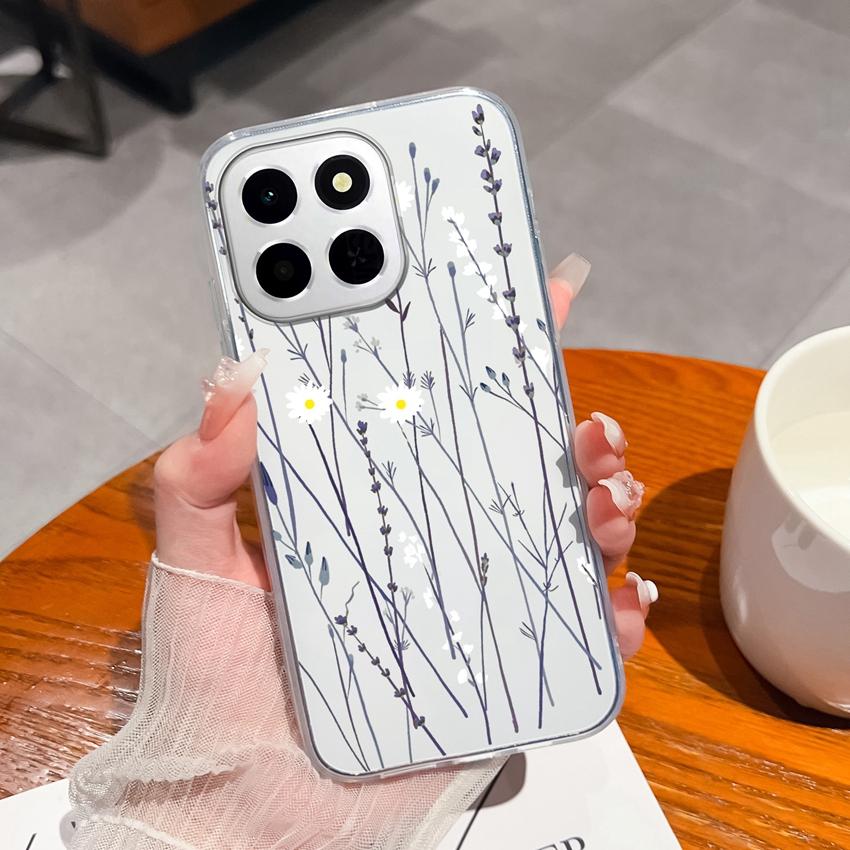 Case For Huawei 400 Pro Honor X6c X8a X7a X8c Phone Covers Exquisite Black Flowers Patterns Transparent TPU Advanced Anti Slip Shell For Huawei Casing