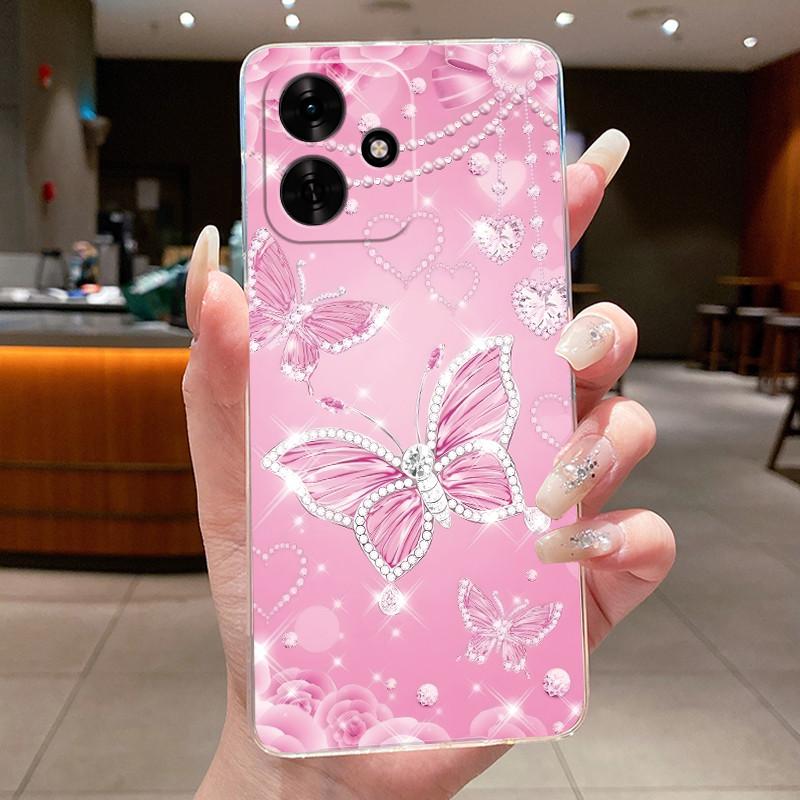Phone Case For Honor Play 10 4G Butterfly Bow Protective Casing For Honor Play10 4G Transparent Soft Silicone TPU Cover