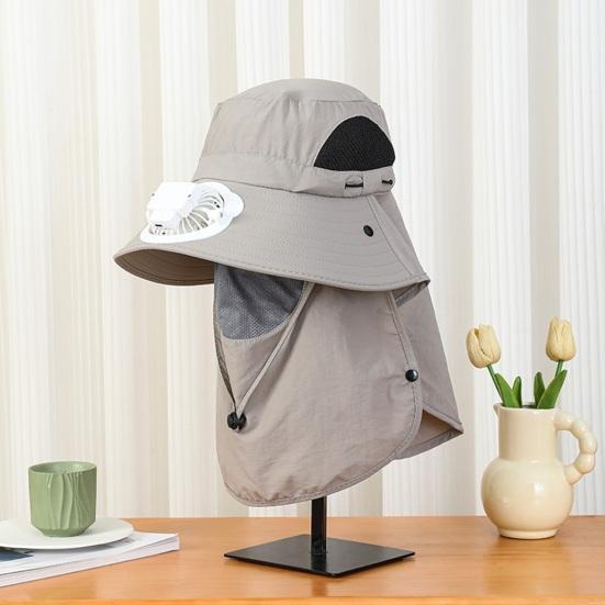 Men Solar Fan Hat with Face And Neck Cover USB Rechargeable Fan Large Brim Hollow Mesh Windproof Strap Anti-UV Sunlight Protection Outdoor Fishing