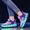 Children's Roller Skates Removable Flat Charging LED Four Wheels Glowing Sports Shoes Pink Women's Glowing Sneakers