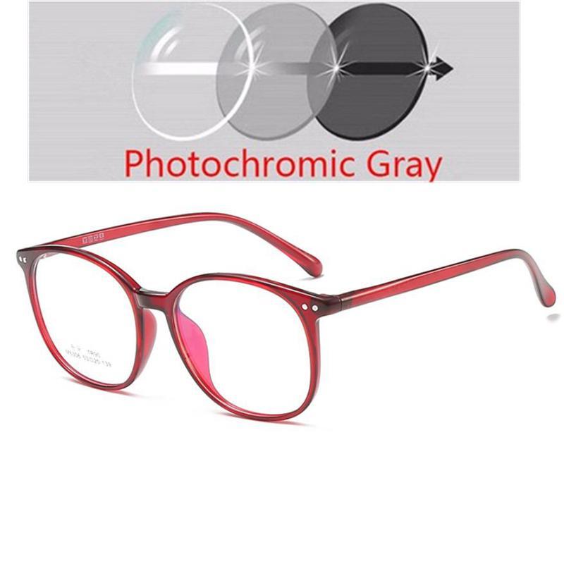 Rivet Round Photochromic Myopia Glasses Anti Blue Light Women Men Prescription Eyewear -0.5 to -6.0