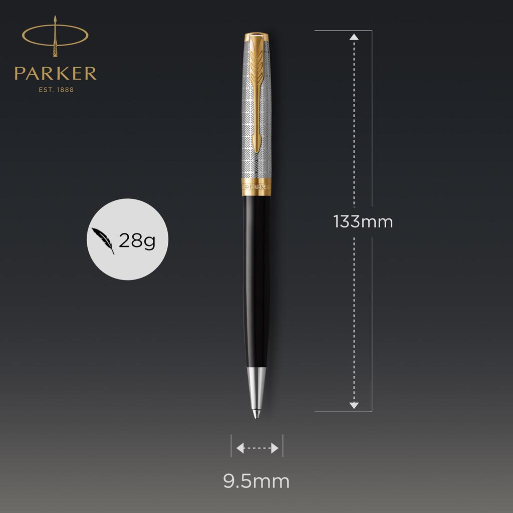 PARKER Sonnet Premium Metal Black GT Ballpoint Medium Gift Officially Product Number 2119787 & Pen, Nib, Oil-Based, Boxed, Imported,