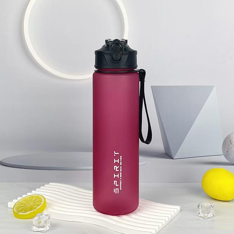 Matná sportovní láhev na vodu s gradientem barev a držadlem, 750 ml přenosný fitness pohár se slámkou