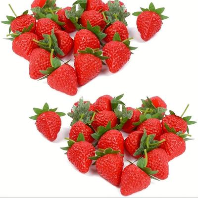 20 Strawberry Food Sample Models with Perfect for Cake Shop and Fruit Shop Displays Stems,