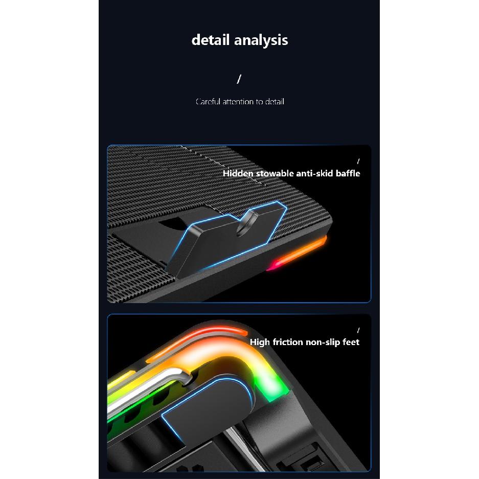 2 Usb Ports Laptop Cooling Pad Led Lights Gaming Laptop Cooler RGB Portable Fan Cooling Stand For 15.6-17.3 Inch