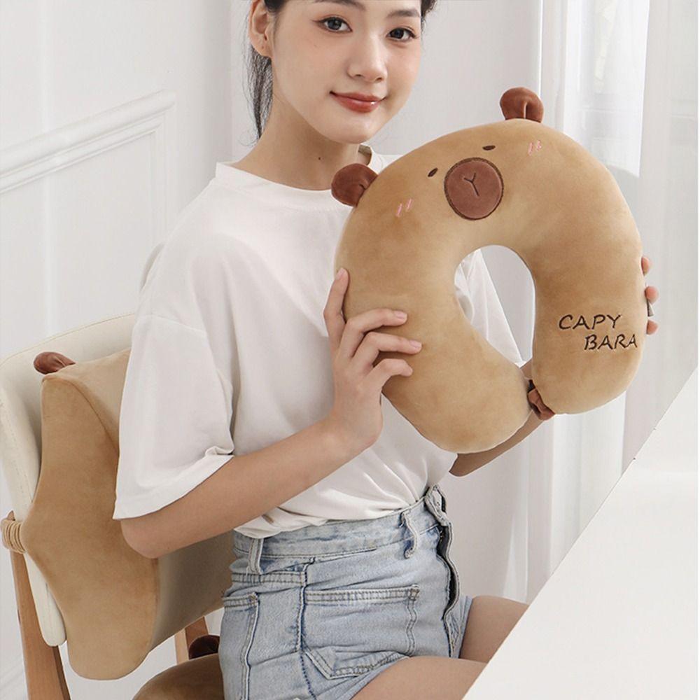 Portable Cotton Capibara Neck Pillow U-Shape Head Rest Travel Pillows Super Light Press To Inflate Cervical Pillow Train