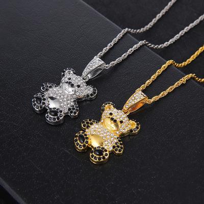 Europäischer und Amerikanischer Bärenanhänger Tier Panda Anhänger Glänzender Hip-Hop Schmuck Halskette für Männer und Frauen