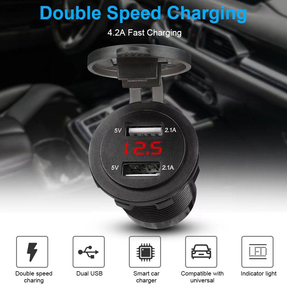 12V-24V Dual Usb4.2A Car Fast Charging Lighter Sleeve Car Fast Charger Jack Socket for Automobile Ship Aircraft Tanker Truck