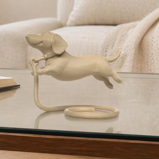 3D-gedrucktes Hundeornament, Schwebende Laufhaltung Dackel-Figur mit Zugseil-Basis, Hundestatue mit solider Textur für Haustierliebhaber Schreibtischdekoration
