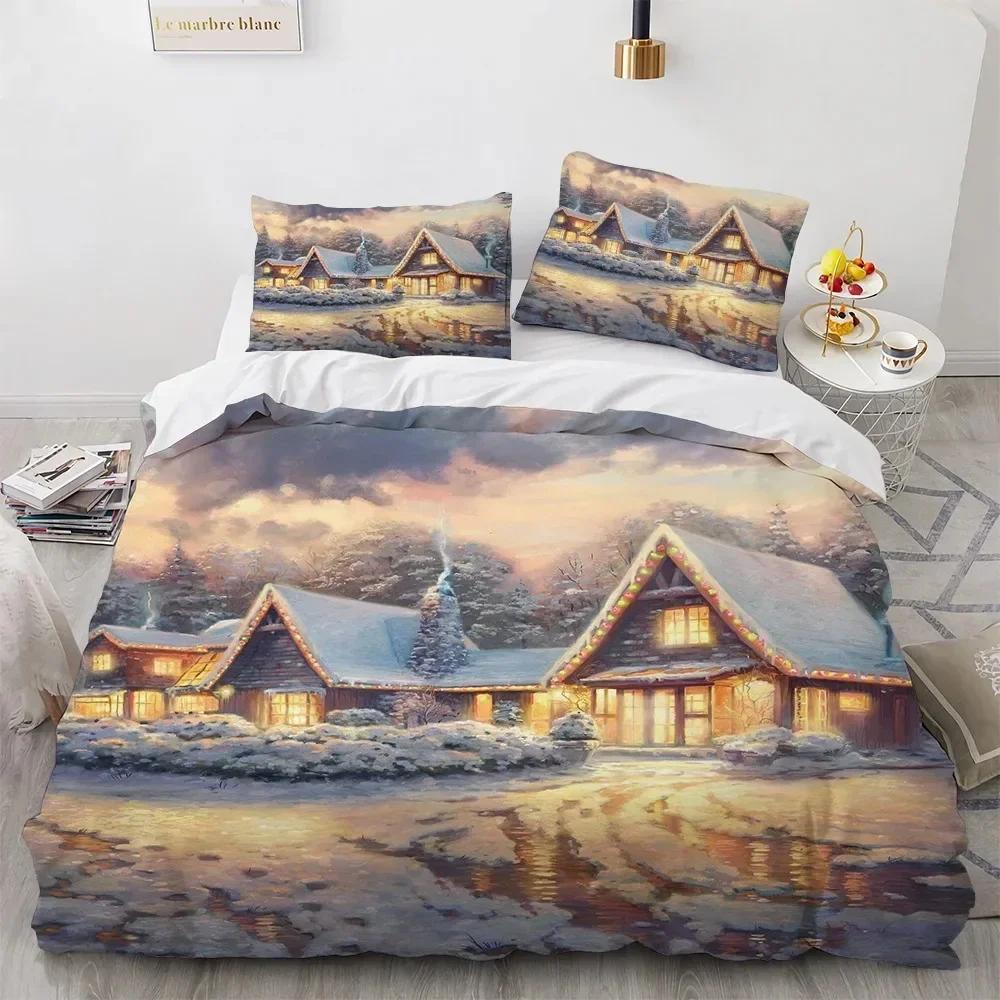 Beautiful Painting House Tree Comfortable Duvet Quilt Cover Pillowcase Bedding Set Children Bedroom Decoration Home Textile