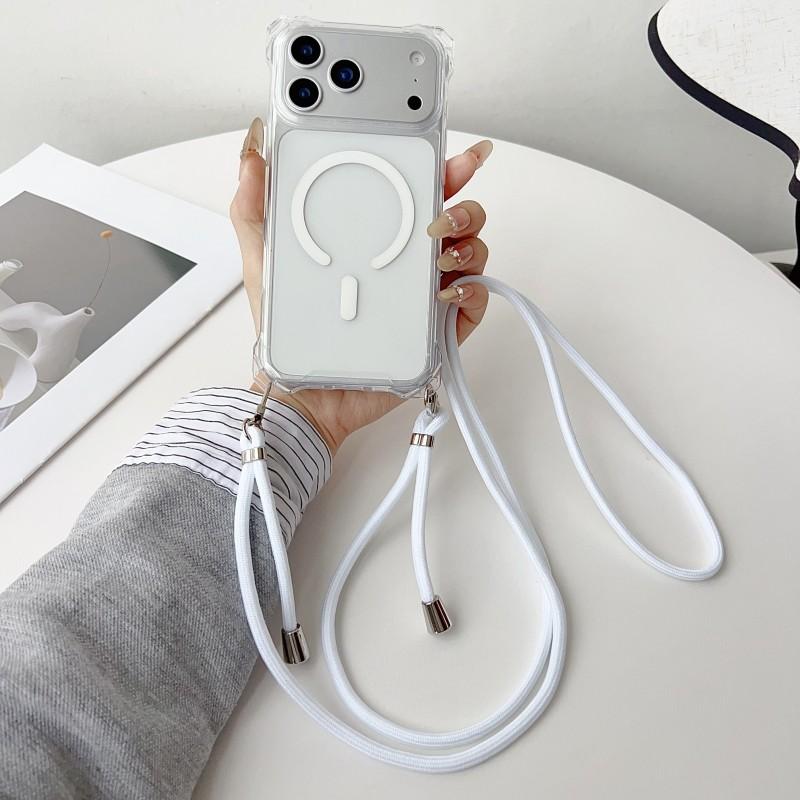Magnetic Case For iPhone 17 Pro Max 16 13 12 11 14 15 Plus Magsafe Shockproof Four Corner Crossbody Strap Lanyard Clear Cover