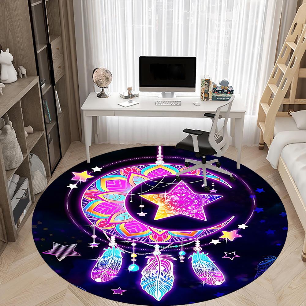 1PC Dreamcatcher Stars Office Round Area Rug, Indoor Mat Suitable ForOffice, Under Office Chairs Bedroom Living Room Home Decor, Room Deco, D148
